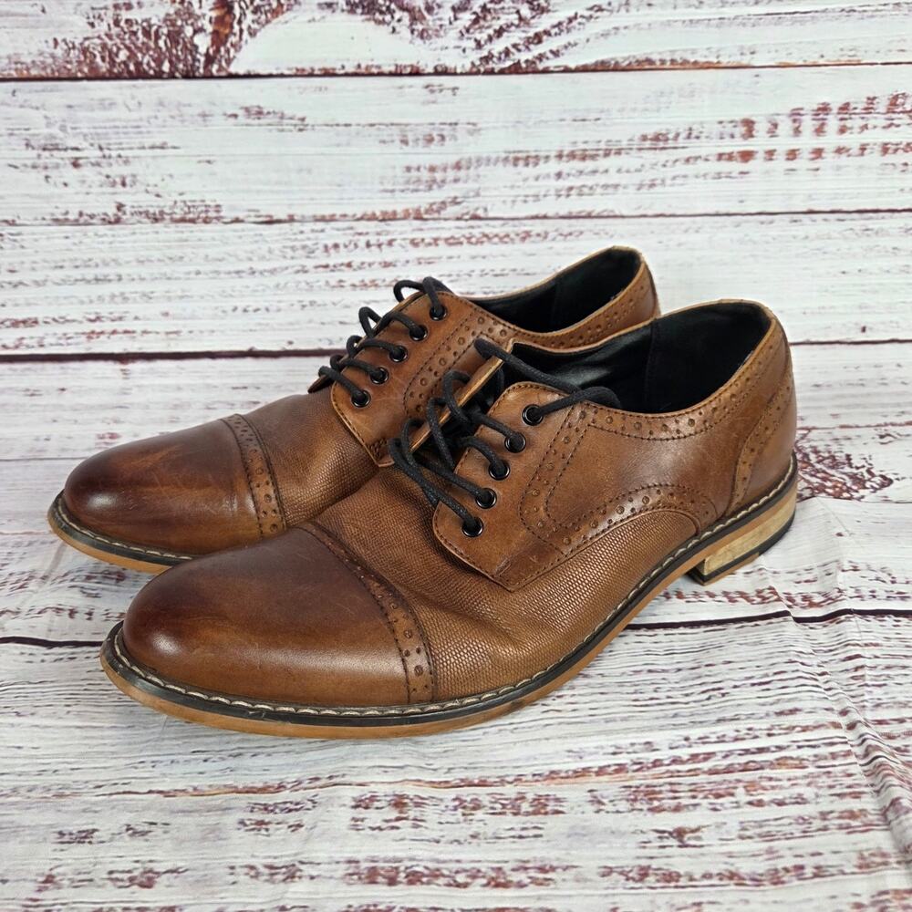 Bar III Mens Parker Leather Cap Toe Brogues Dress Shoes 9M Brown Leather Oxfords